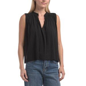 NATION Jet Black Pima Cotton Via Tie Front Flowy Tank